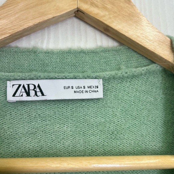 Zara - White Pearl Embellishment Mint Green Button Down Cardigan Size Small - Picture 8 of 10
